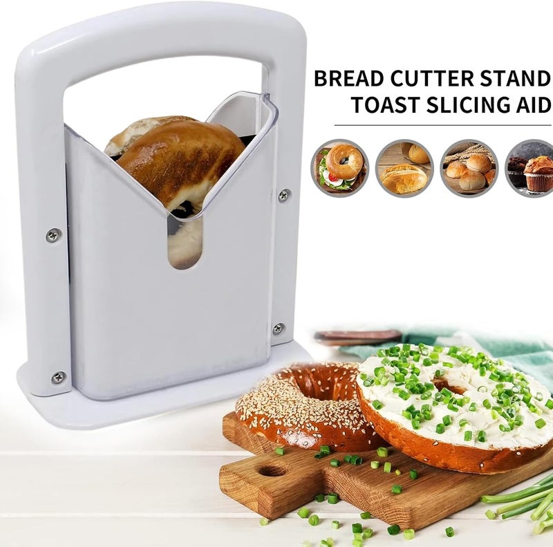 XPAPOV Bagel Slicer, Perfect for Bagels, Safe Grip, Safety Shield, Bagel Cutter Stainless Steel, Universal Slicer (White) - Image 5